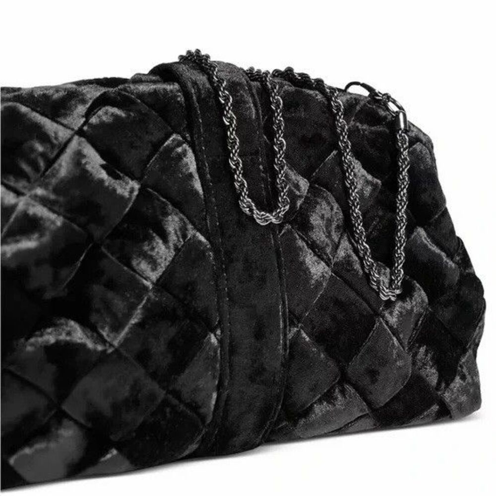 Sam Edelman Brit Frame Clutch Black Velvet Evening Bag Silver Buckle NWT - Picture 3 of 5
